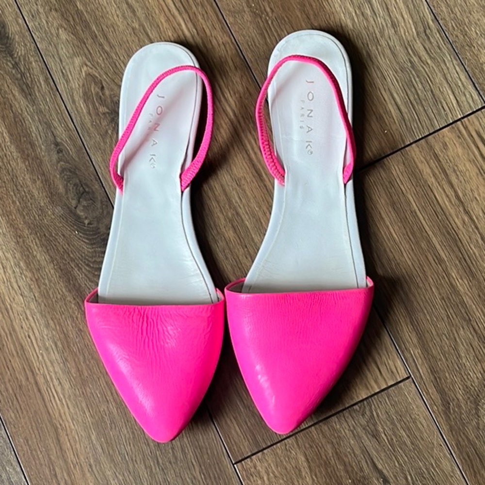 Jonak Paris Neon Barbie Pink Slingback Pointed Toe Flats